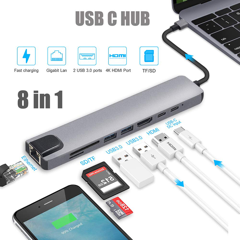 8 IN 1 ETHERNET SD USB TYPE C HUB HDMI GİRİŞLİ MACBOOK ÇEVİRİCİ-310